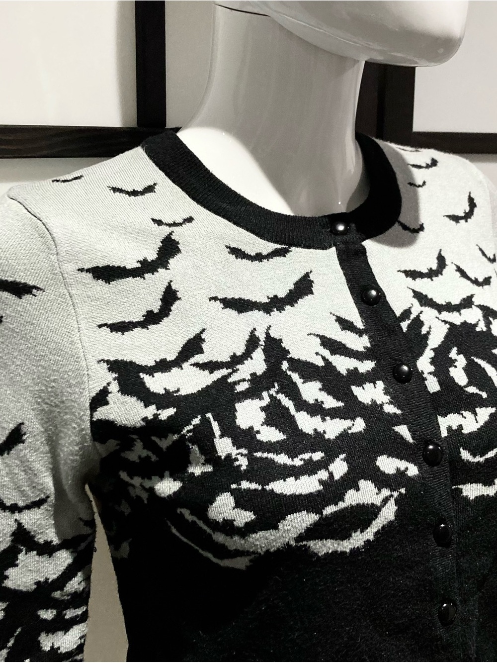 Too Fast Black and Grey Long-Sleeve Bat Motif Cardigan - Picture 3 of 10